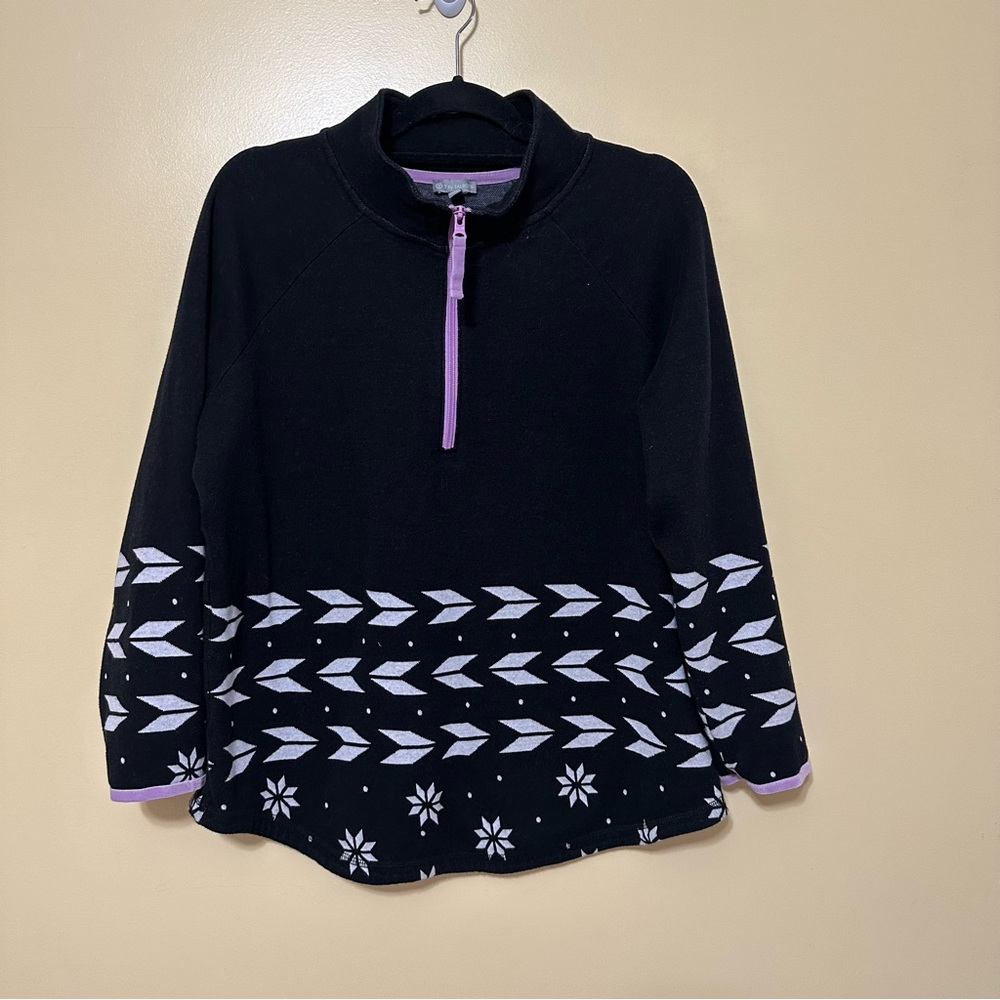 T By Talbots Geo Jacquard Raglan Half-zip Pullover Women 1X Black - Picture 2 of 6